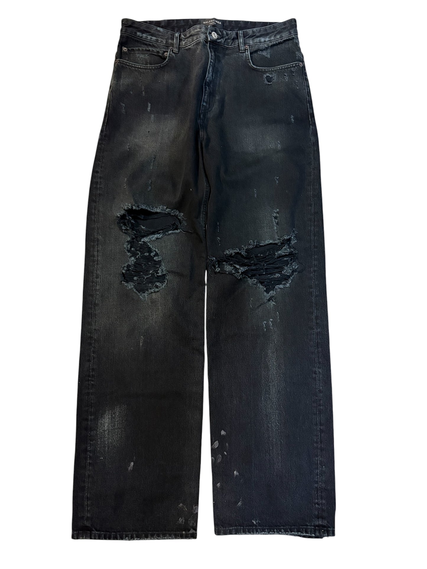 Balenciaga SS23 Mud Wash Distressed Wide Leg Denim