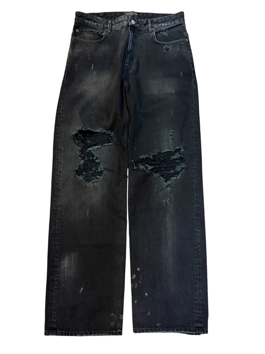 Balenciaga SS23 Mud Wash Distressed Wide Leg Denim