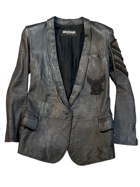 Balmain SS10 Military Patch Leather Blazer