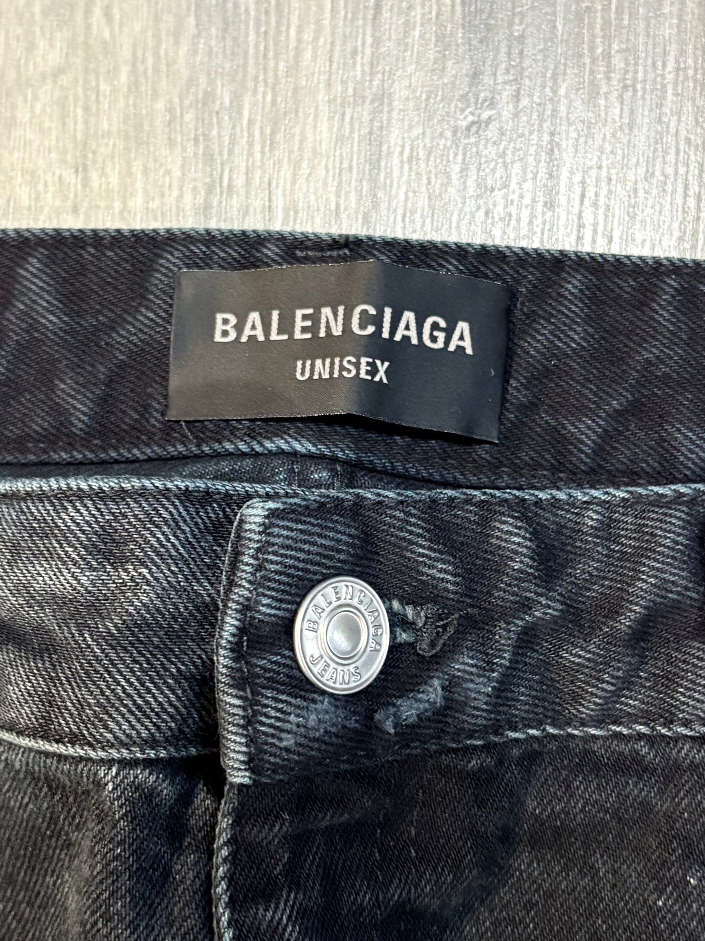 Balenciaga SS23 Mud Wash Distressed Wide Leg Denim