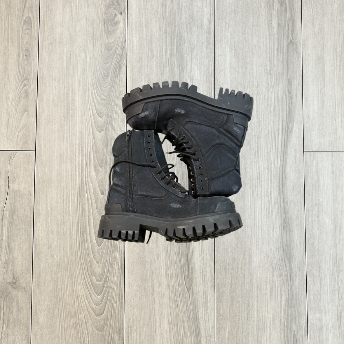 Balenciaga Distressed Canvas Strike Boots