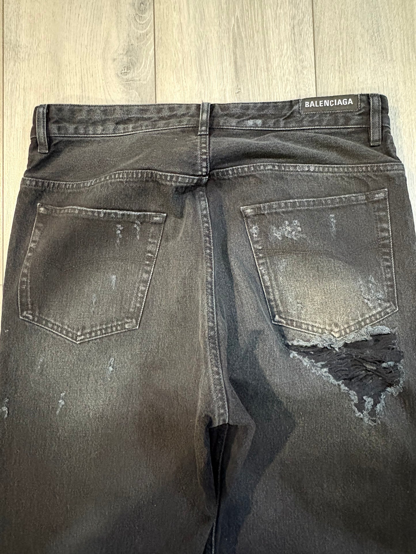 Balenciaga SS23 Mud Wash Distressed Wide Leg Denim
