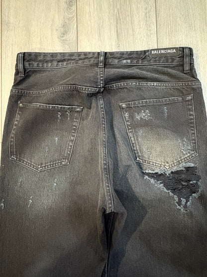Balenciaga SS23 Mud Wash Distressed Wide Leg Denim