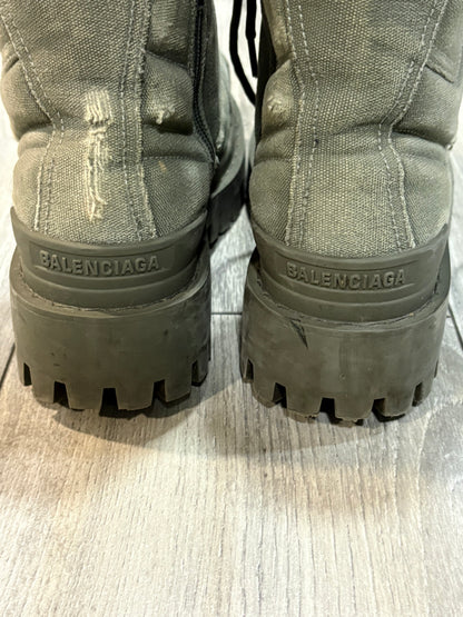 Balenciaga Distressed Canvas Khaki Green Boots