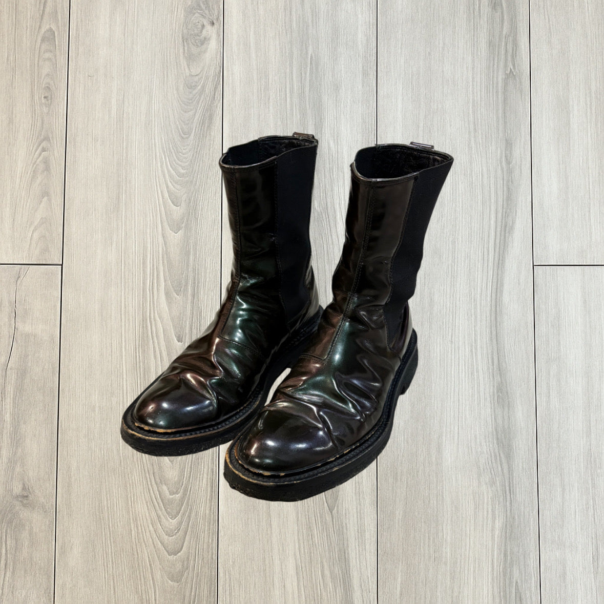 Dior Homme AW08 Patent Leather Green Glitter Boots