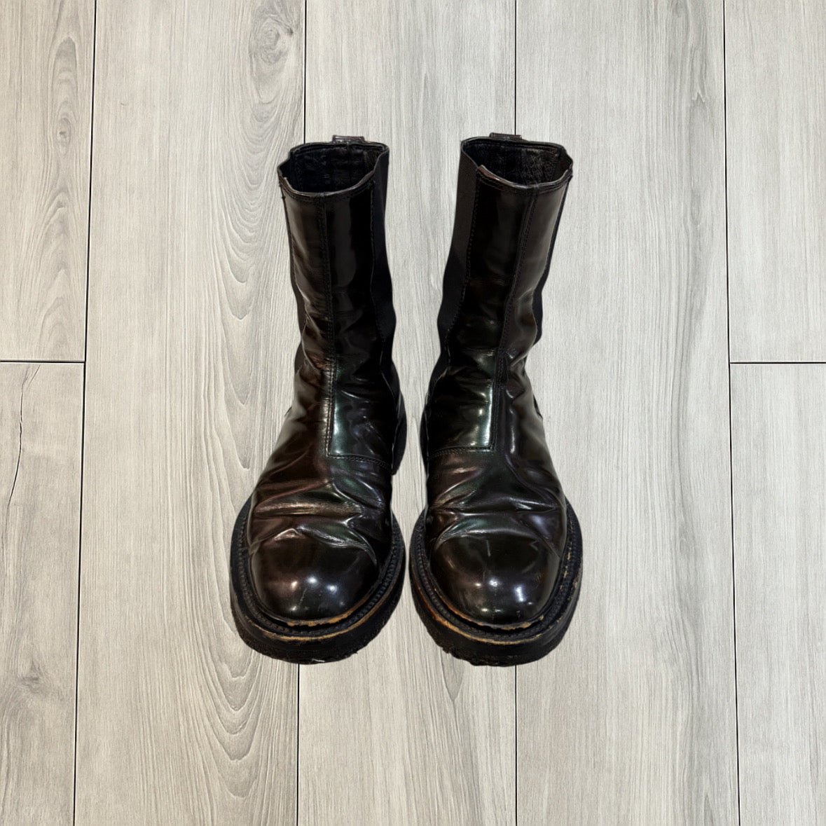 Dior Homme AW08 Patent Leather Green Glitter Boots