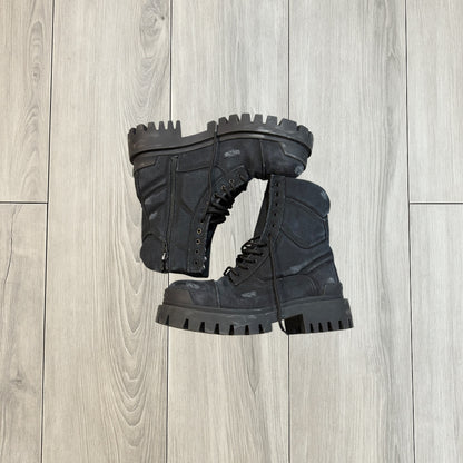 Balenciaga Distressed Canvas Strike Boots