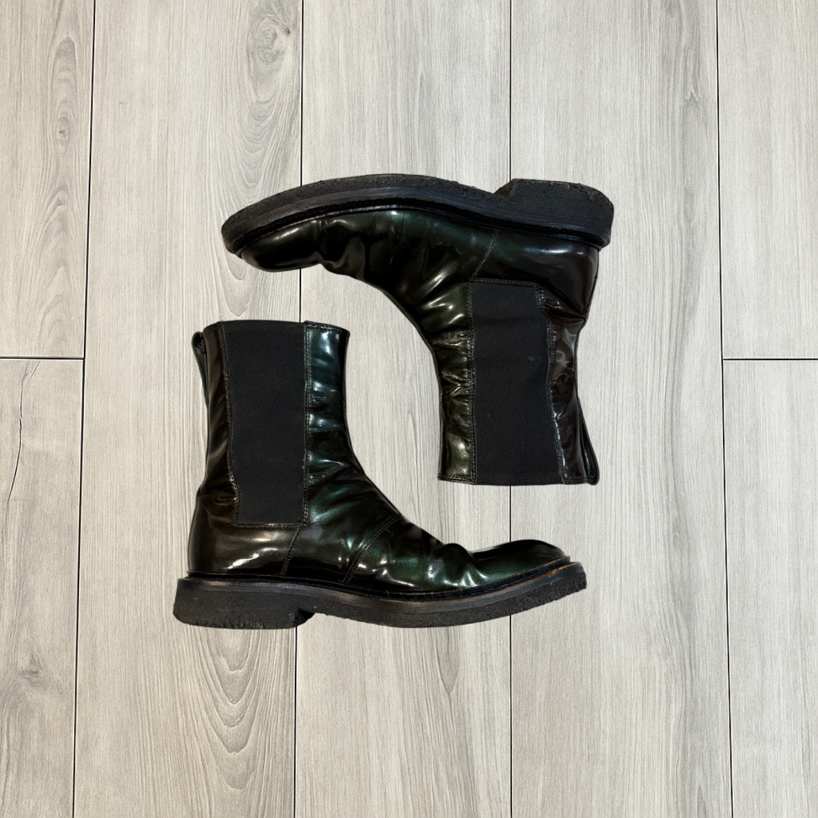 Dior Homme AW08 Patent Leather Green Glitter Boots