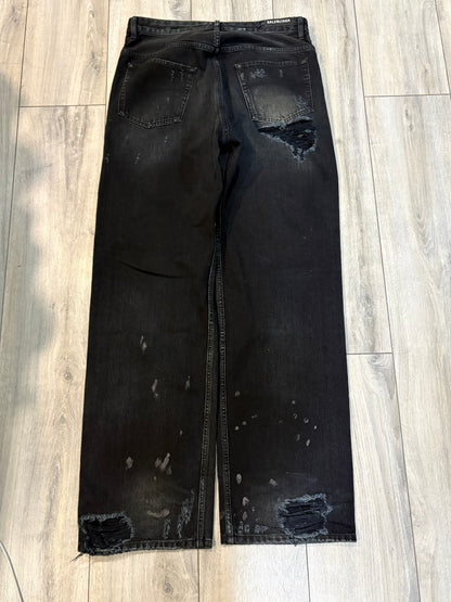 Balenciaga SS23 Mud Wash Distressed Wide Leg Denim