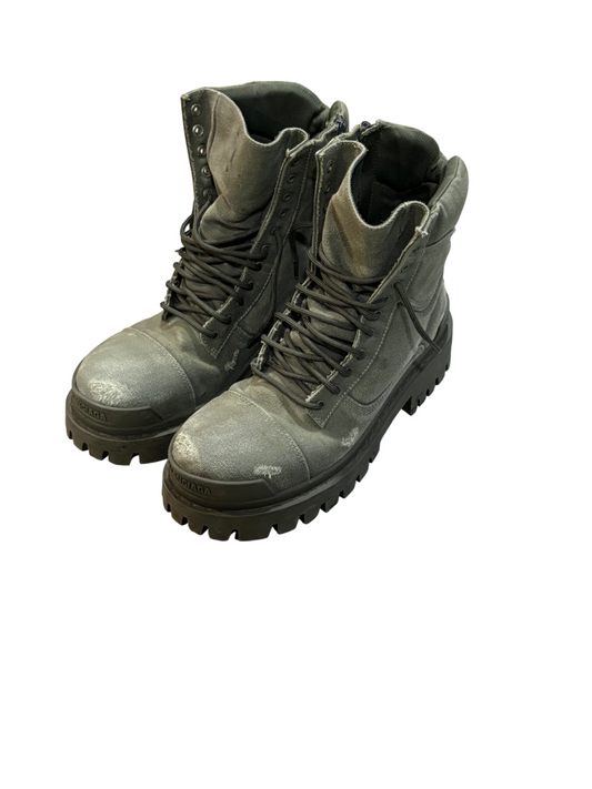 Balenciaga Distressed Canvas Khaki Green Boots