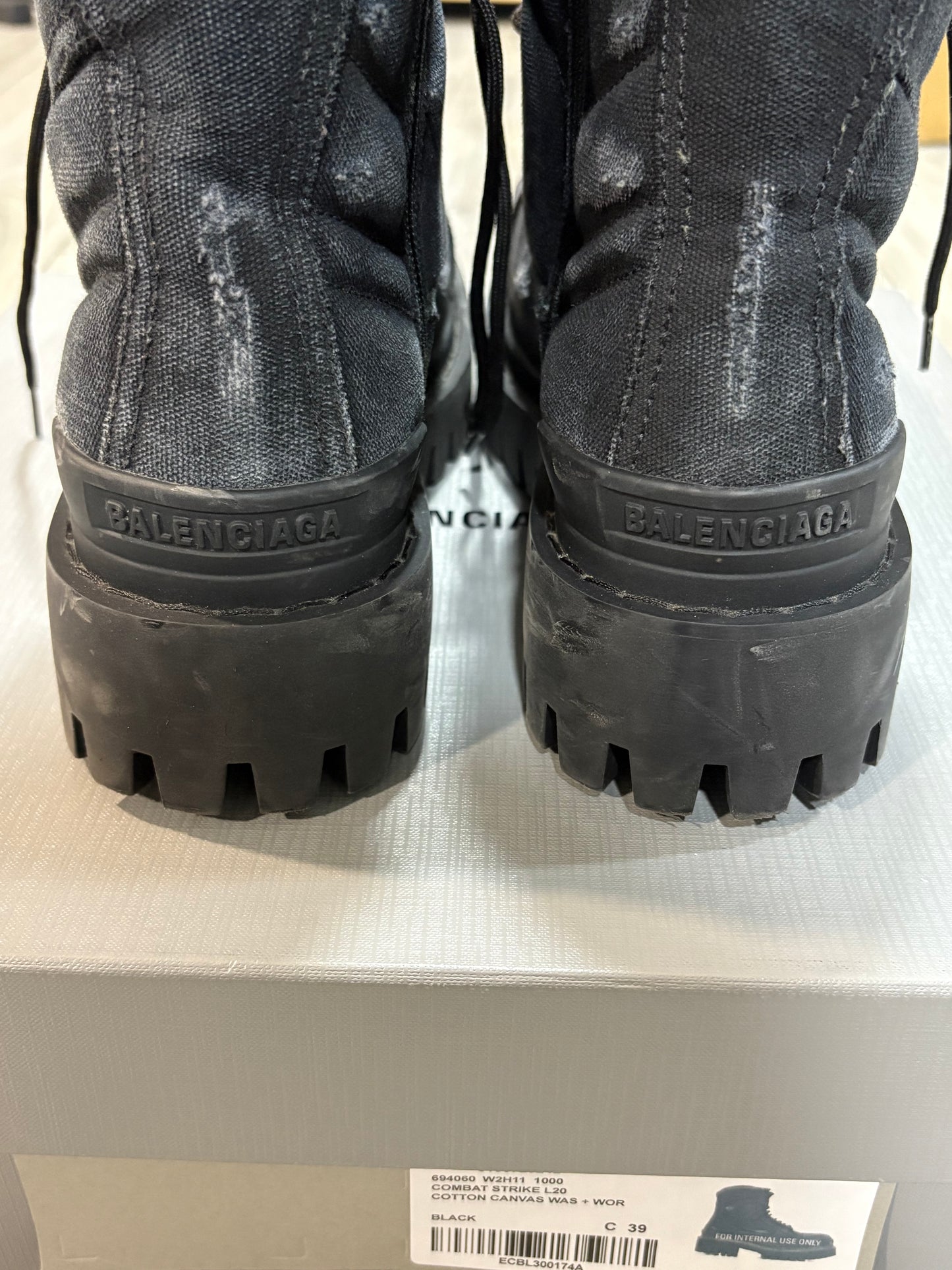Balenciaga Distressed Canvas Strike Boots