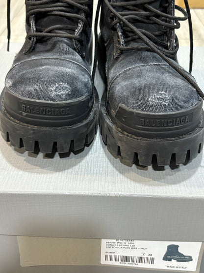 Balenciaga Distressed Canvas Strike Boots