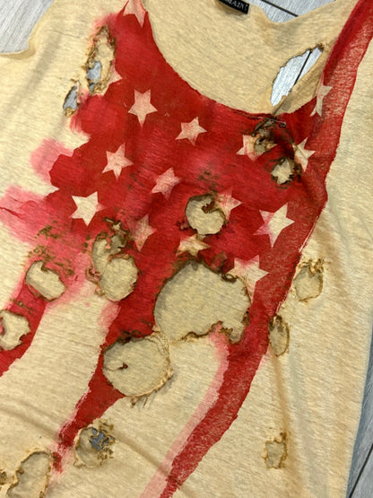 Balmain SS11 Burnt American Flag Tank Top