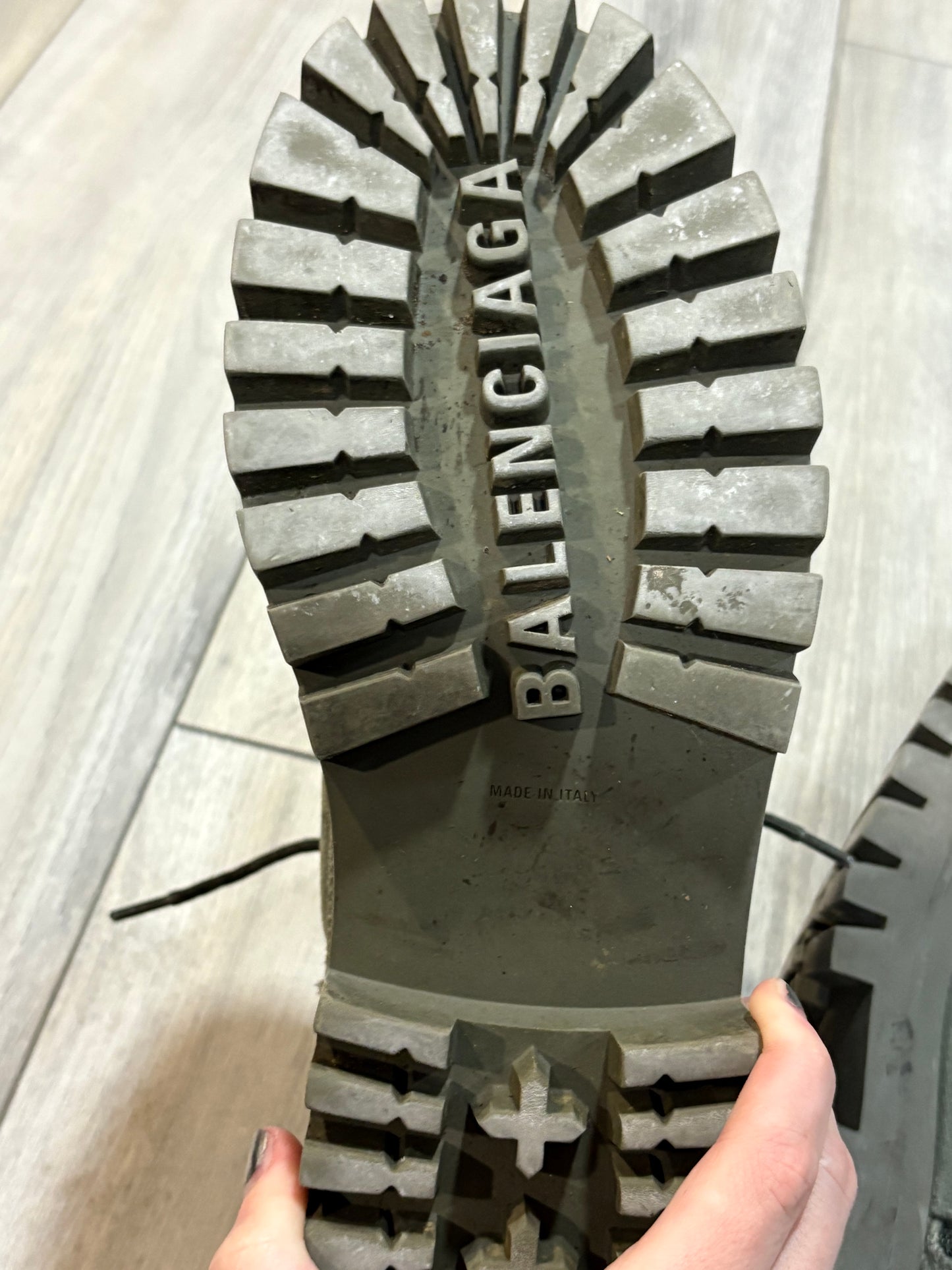 Balenciaga Distressed Canvas Khaki Green Boots