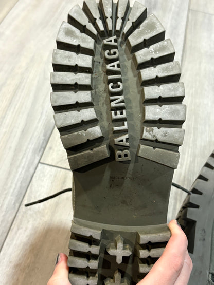 Balenciaga Distressed Canvas Khaki Green Boots