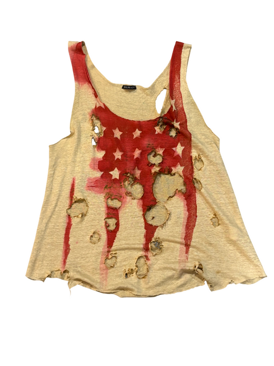 Balmain SS11 Burnt American Flag Tank Top