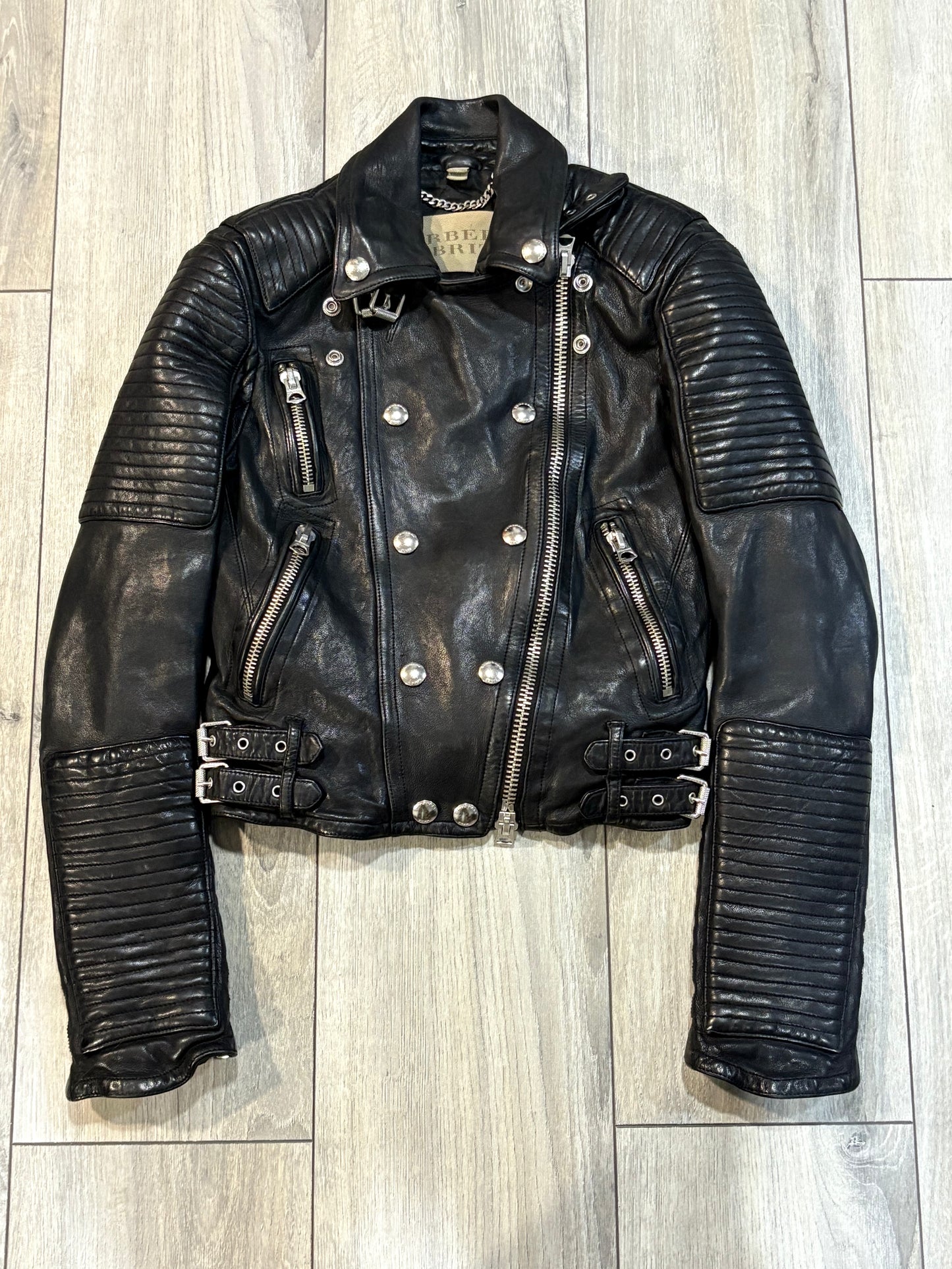 Burberry Brit Loseley Quilted Panel Leather Biker Jacket