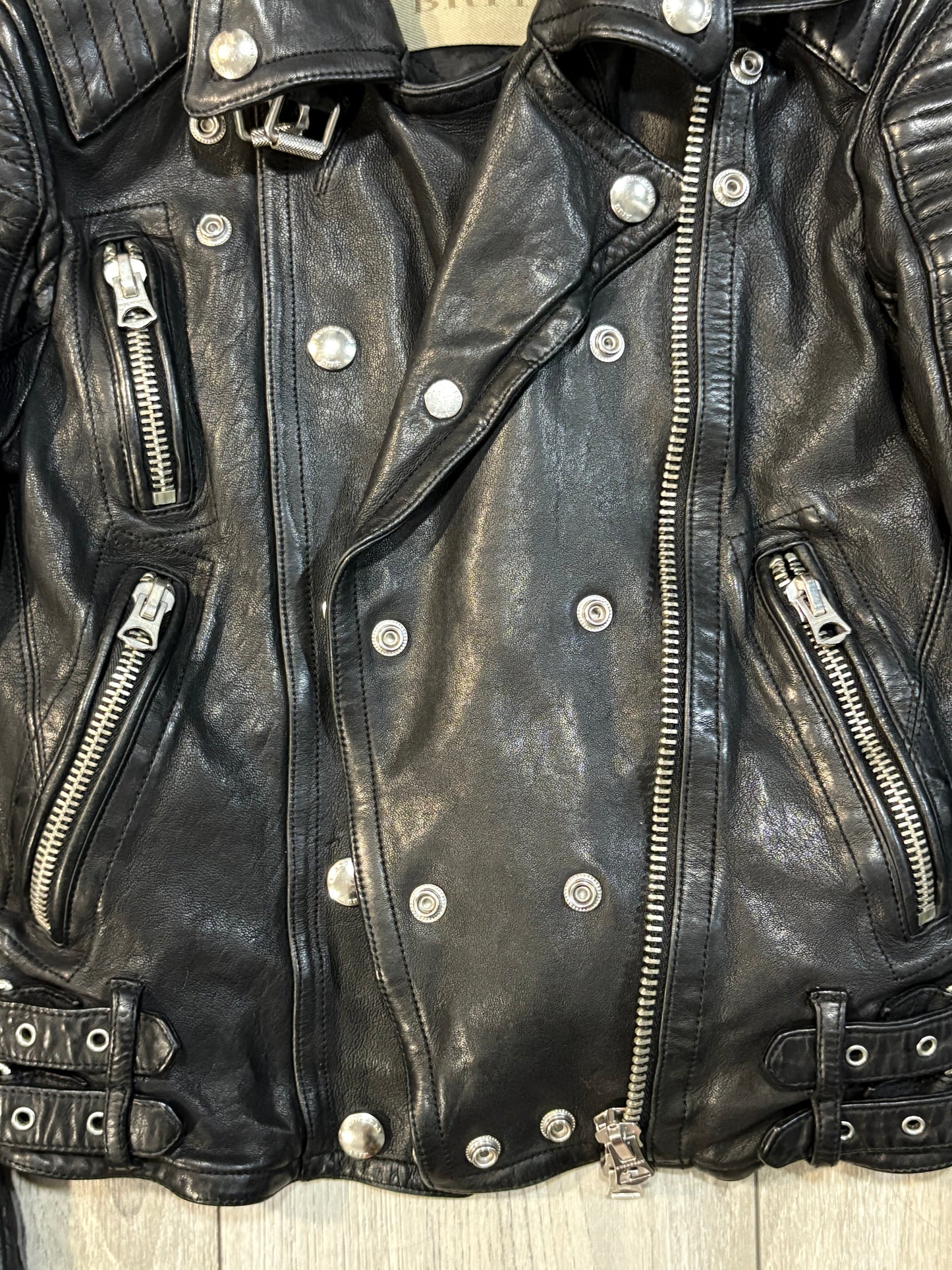 Burberry Brit Loseley Quilted Panel Leather Biker Jacket