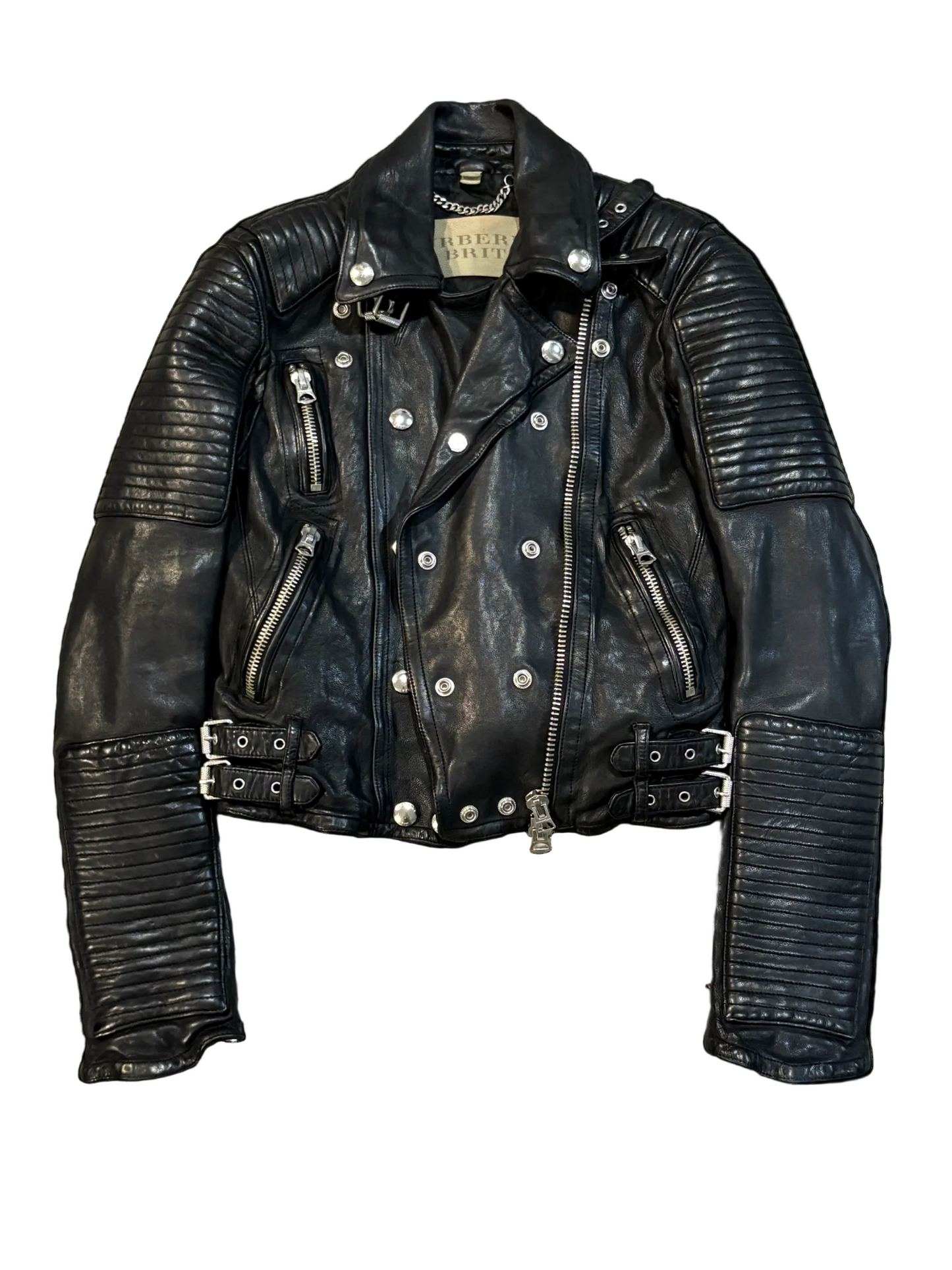 Burberry Brit Loseley Quilted Panel Leather Biker Jacket